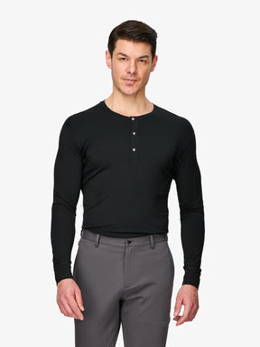 Essentials Men's Slim-Fit Long-Sleeve Henley Shirt, Black